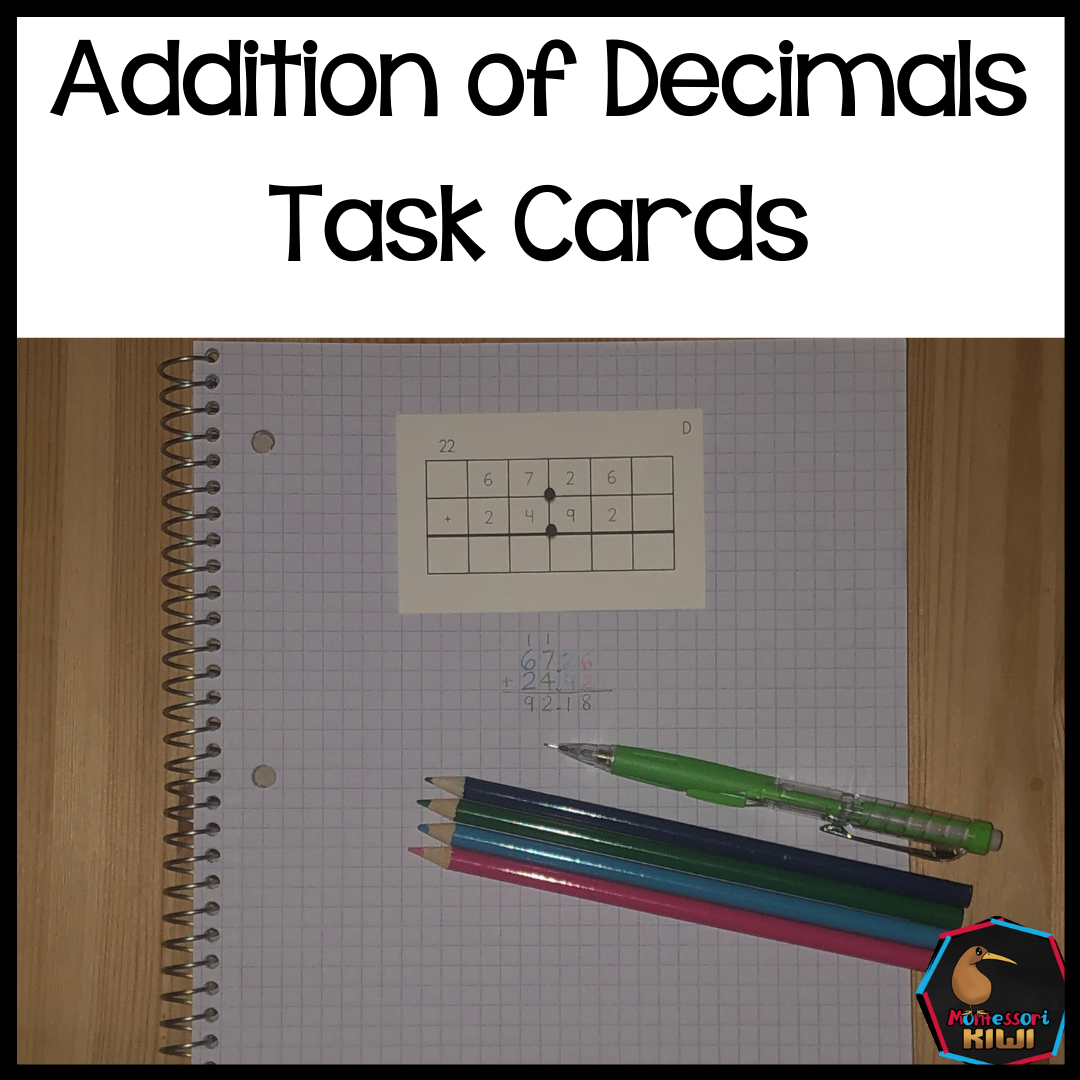 Addition of Decimal Task Cards - montessorikiwi