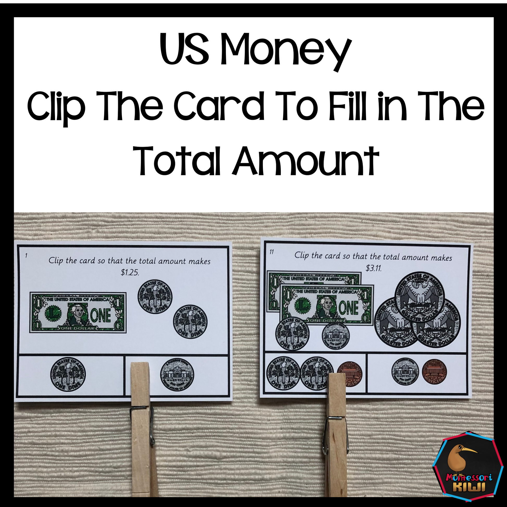 US Money Clip The Card To Fill In The Total Amount - montessorikiwi