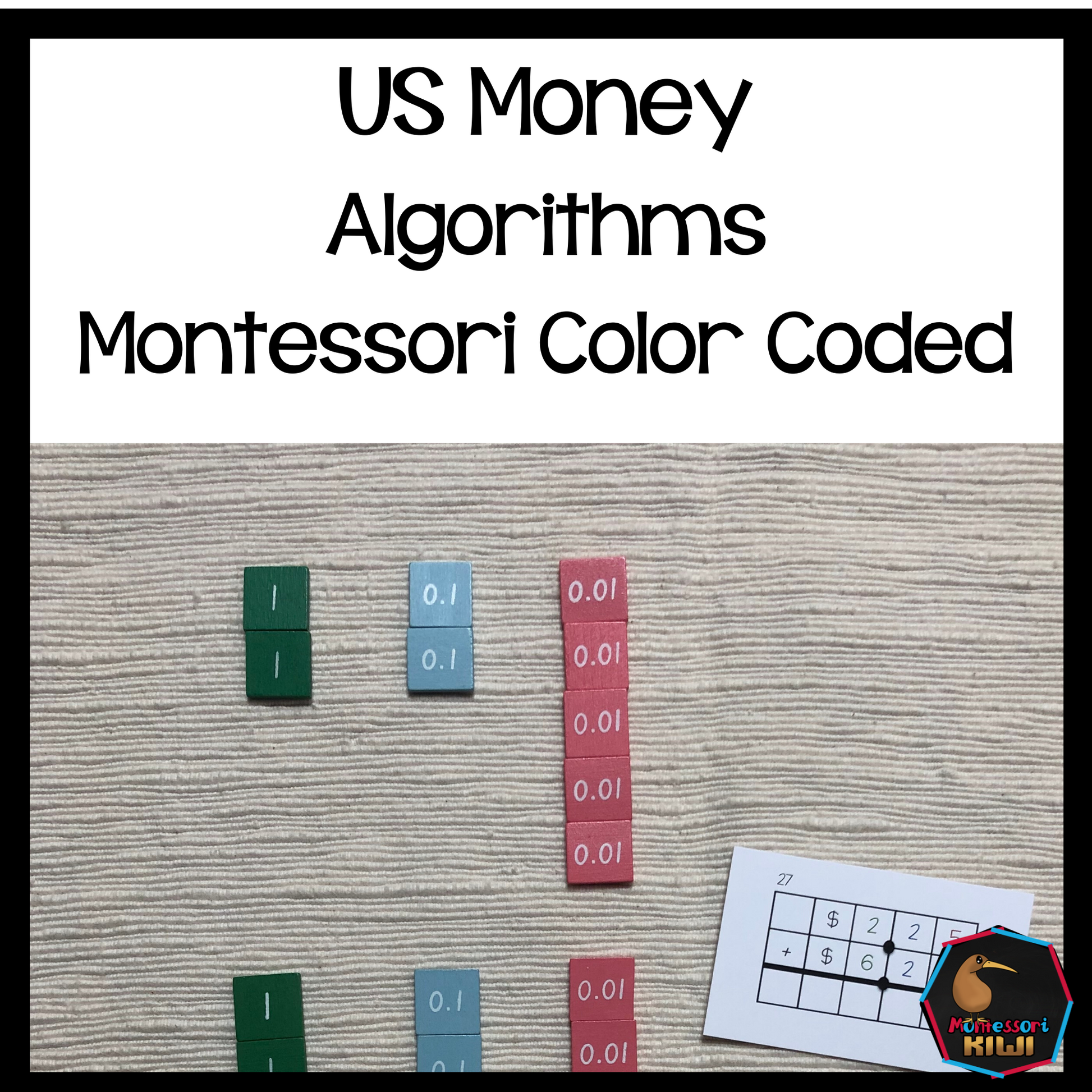 US Money Equations or Algorithms Montessori Color Coded - montessorikiwi