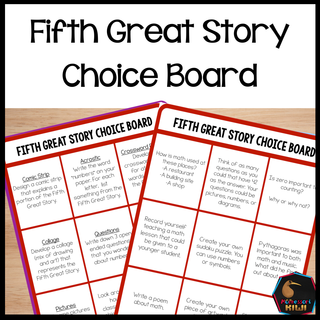 Fifth Great Story Choice Board (cosmic) - montessorikiwi