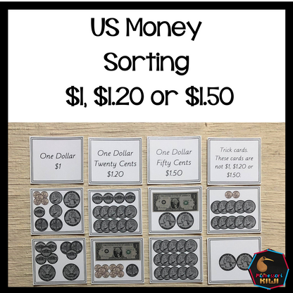 US Money Sorting Activity $1, $1.20 or $1.50 - montessorikiwi