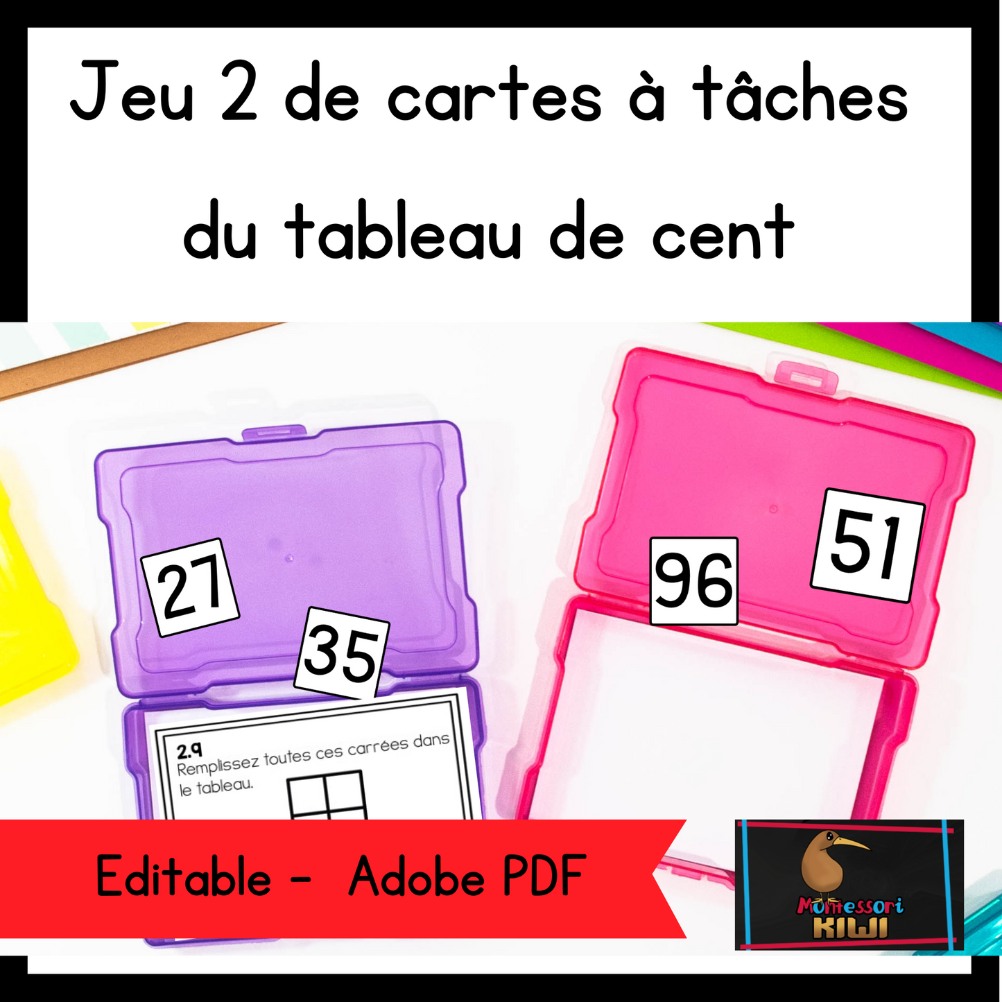 Jeu 2 de cartes à tâches du tableau de cent (Hundreds Board Set 2 French) - montessorikiwi
