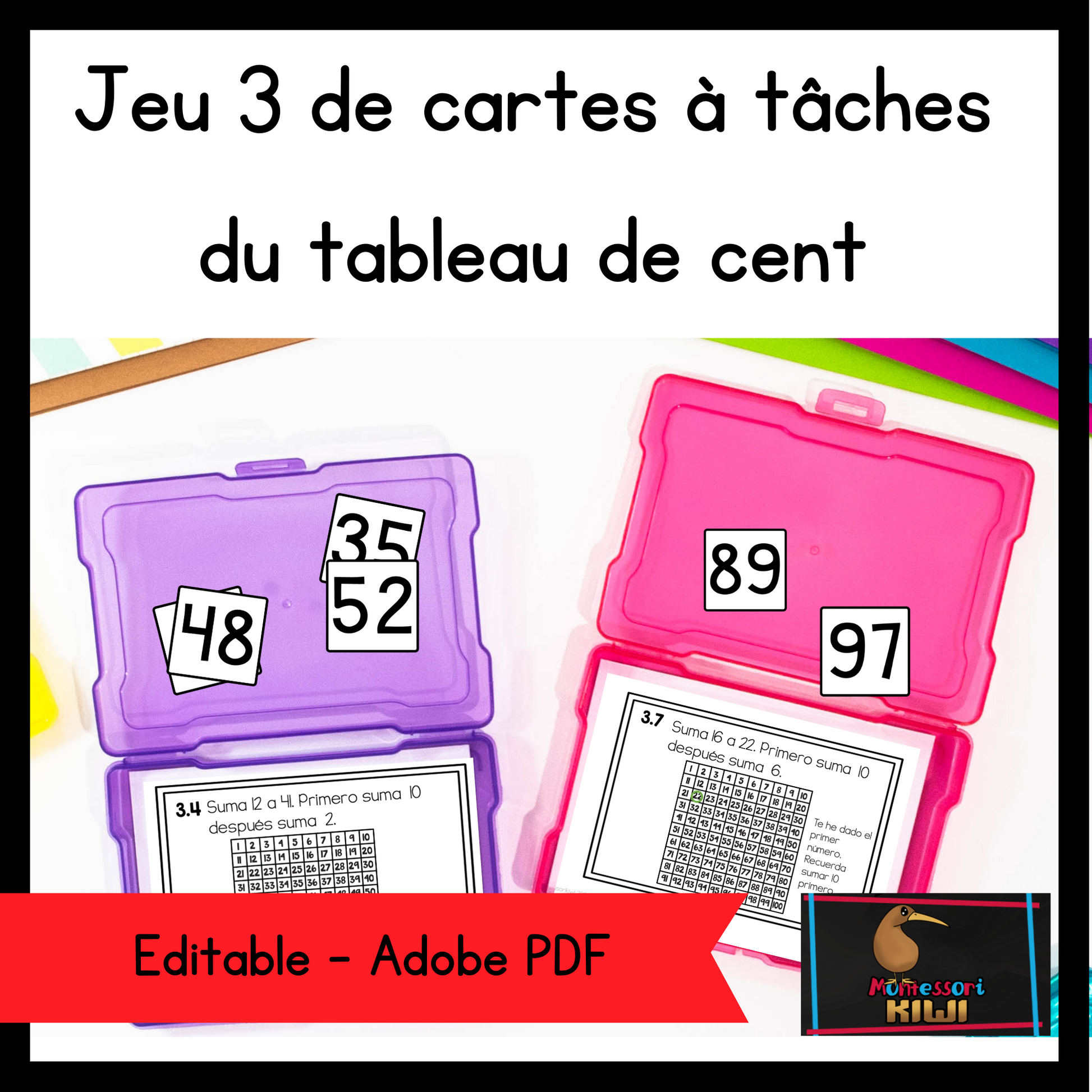Cartes à tâches du tableau de cent - Jeu 3 (Hundreds Board Set 3 French) - montessorikiwi