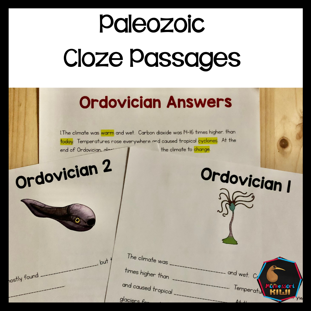 Paleozoic Cloze Resources - Montessori reading material (cosmic) - montessorikiwi