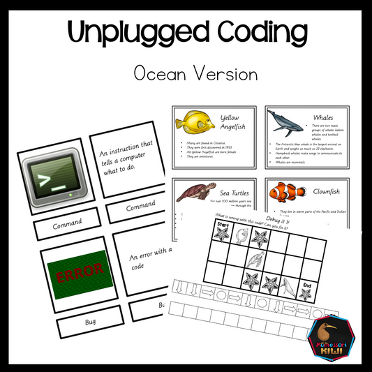 Unplugged coding - ocean themed suitable for Montessori - montessorikiwi