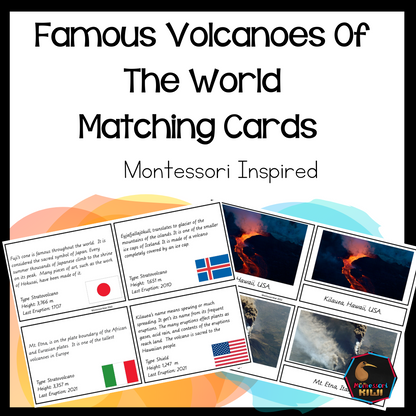 Volcanoes of the World matching cards - montessorikiwi