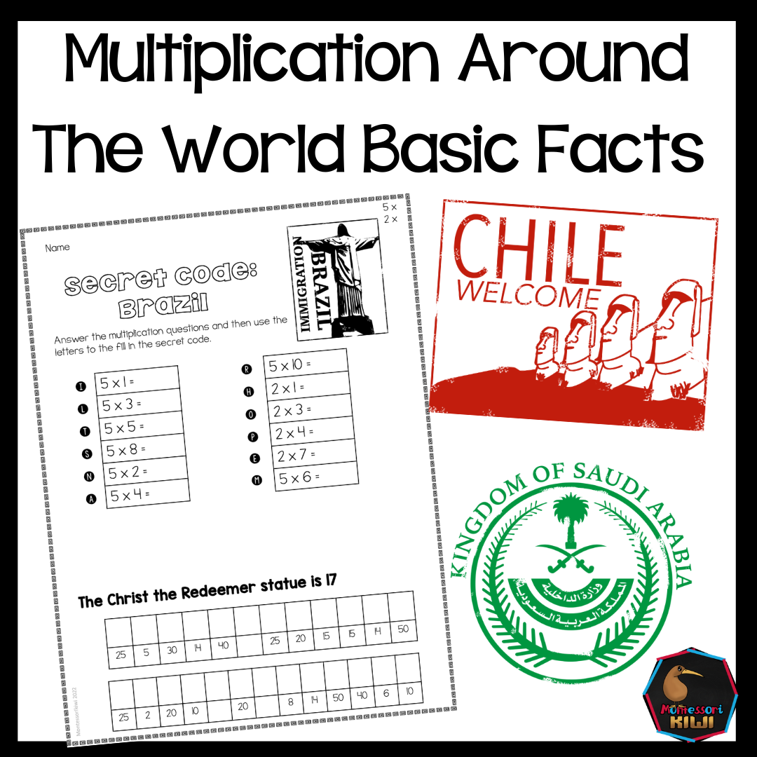 Multiplication Basic Facts (Around the World, Break the Code) - montessorikiwi