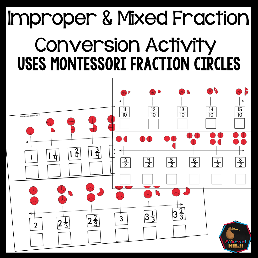 Montessori Inspired Improper to Mixed Fraction activity - montessorikiwi