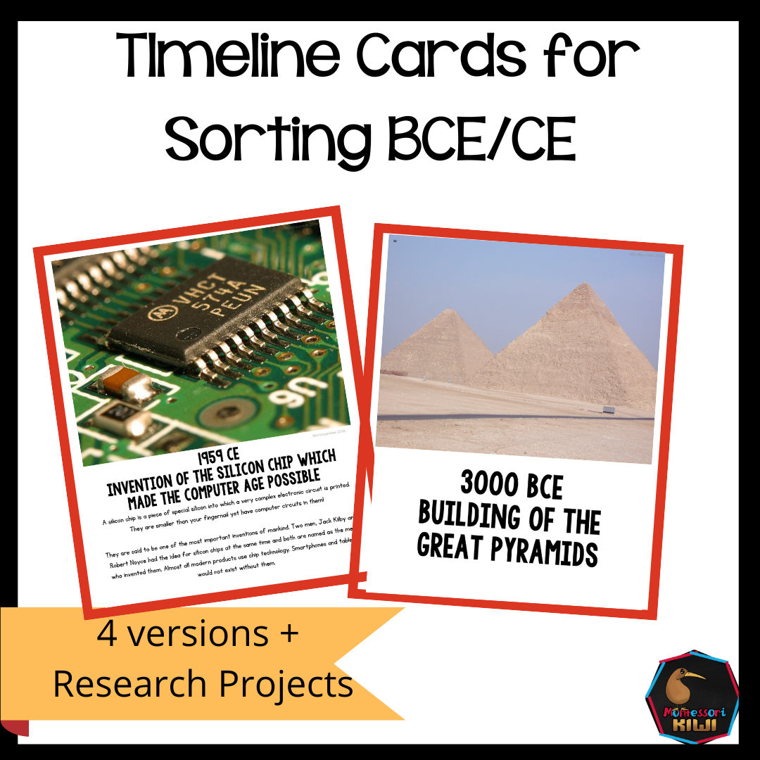 History Timeline cards BCE CE + BC AD (cosmic) - montessorikiwi
