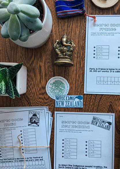 Multiplication Basic Facts (Around the World, Break the Code) - montessorikiwi