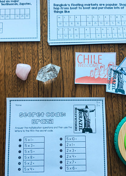 Multiplication Basic Facts (Around the World, Break the Code) - montessorikiwi