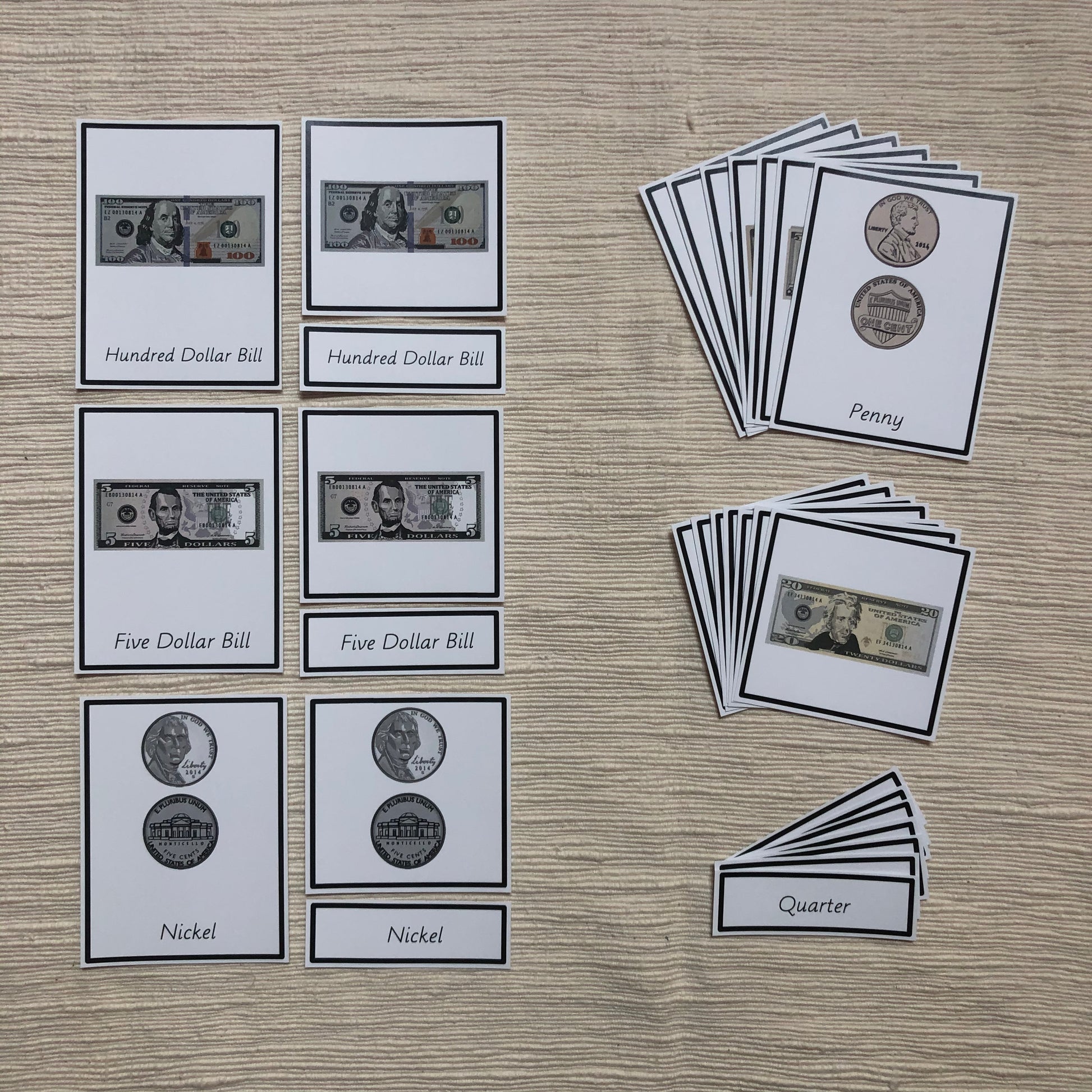 US Money Montessori Three Part Cards (money identification) - montessorikiwi