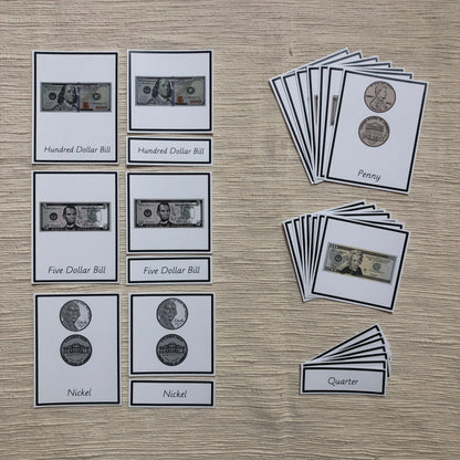 US Money Montessori Three Part Cards (money identification) - montessorikiwi