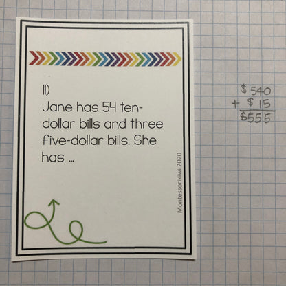 US Money Place Value Addition Task Cards - montessorikiwi