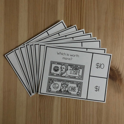 US Money Which is Worth More Clip and Flip Cards - montessorikiwi