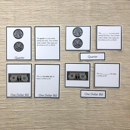 US Money Montessori Five Part Cards (money identification) - montessorikiwi
