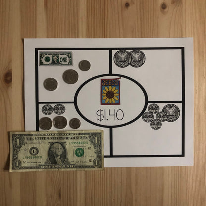 Garden themed make the US money amount (addition, math center) - montessorikiwi