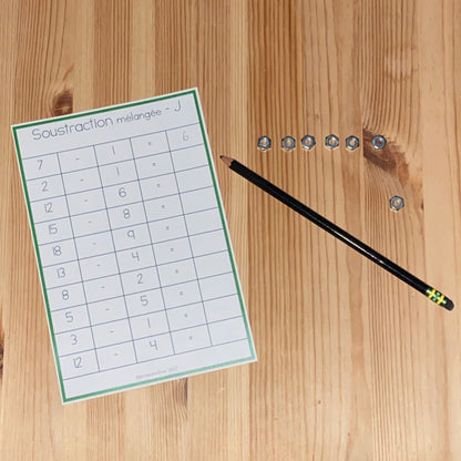 Livret de tableaux de soustraction (subtraction charts French) - montessorikiwi