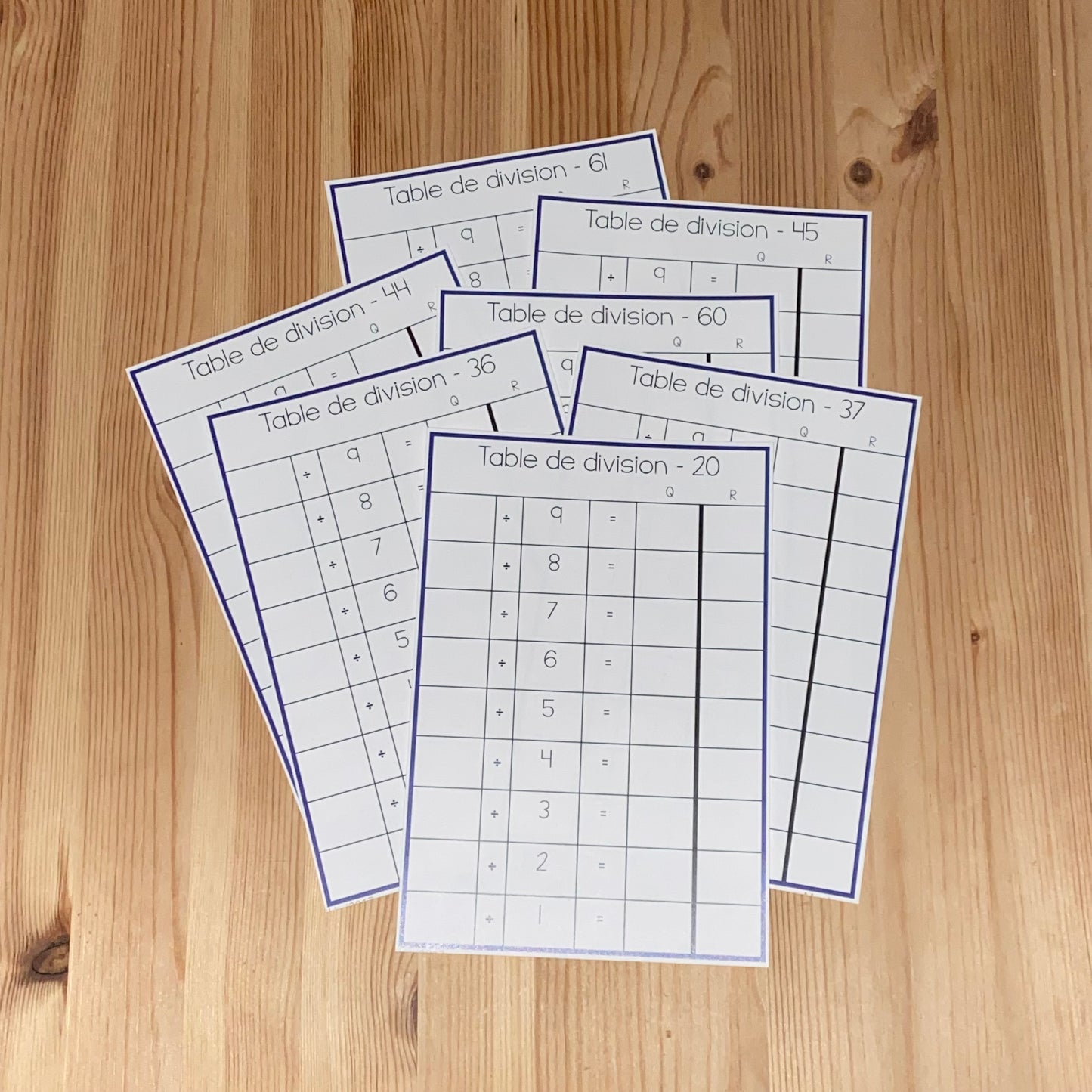 Tables de division (division chart tables - french) - montessorikiwi