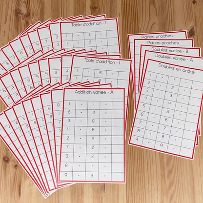 Tables d’addition (addition charts - french) - montessorikiwi