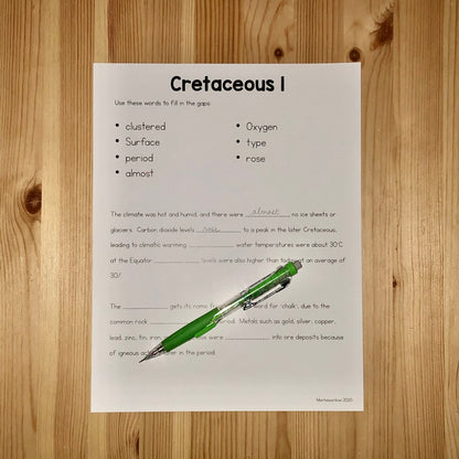 Mesozoic Cloze Resources - Montessori reading material (cosmic) - montessorikiwi