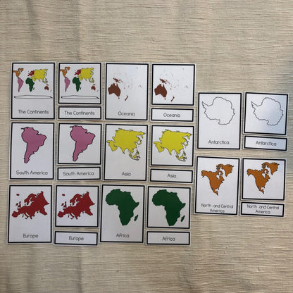 Montessori Continent 3 part cards - montessorikiwi