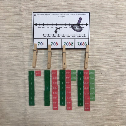 Ordering decimals on a number line: Clip and Flip - montessorikiwi