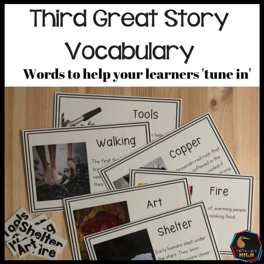 Vocab words for Third Great Story (cosmic) - montessorikiwi