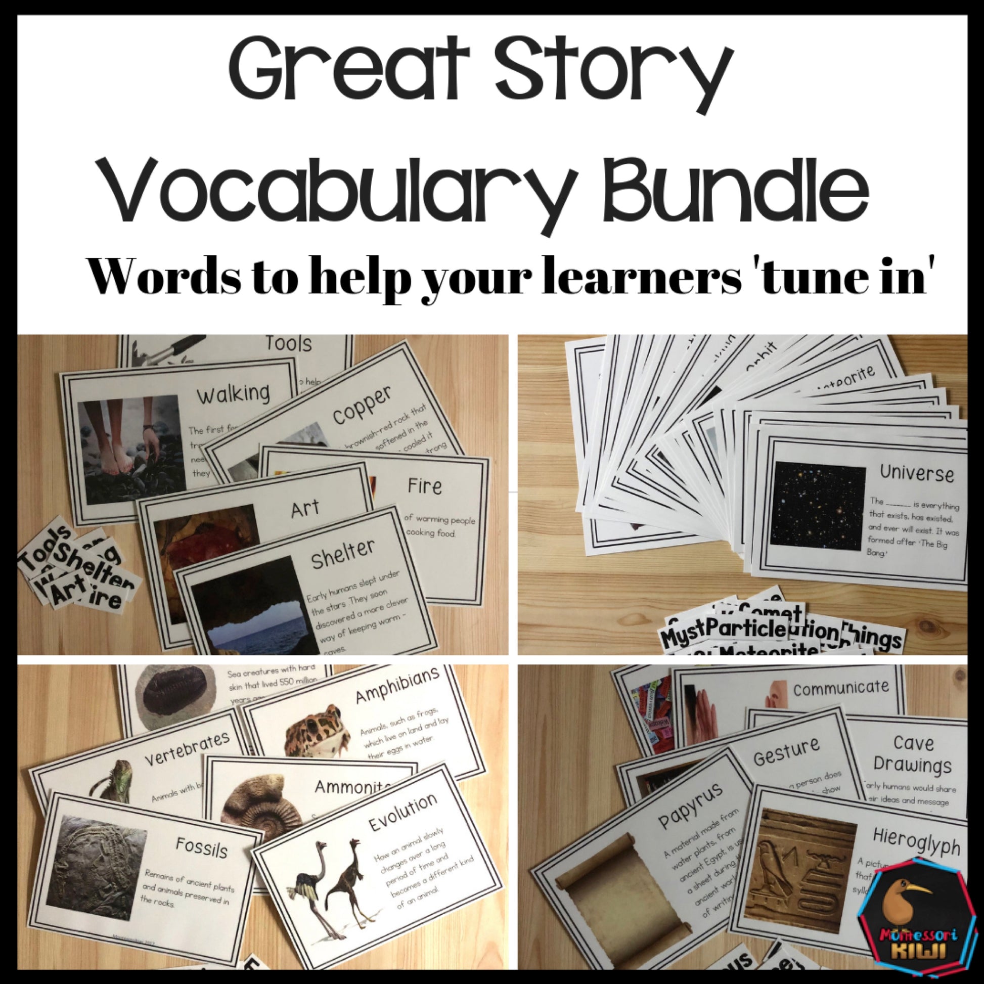 Vocab Words for Montessori Great Stories Bundle - montessorikiwi