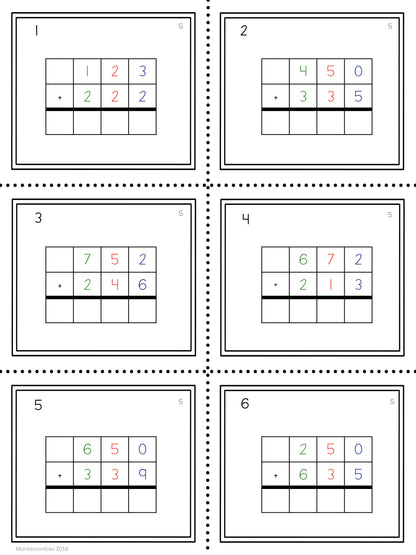 Three digit equations (Montessori) - montessorikiwi