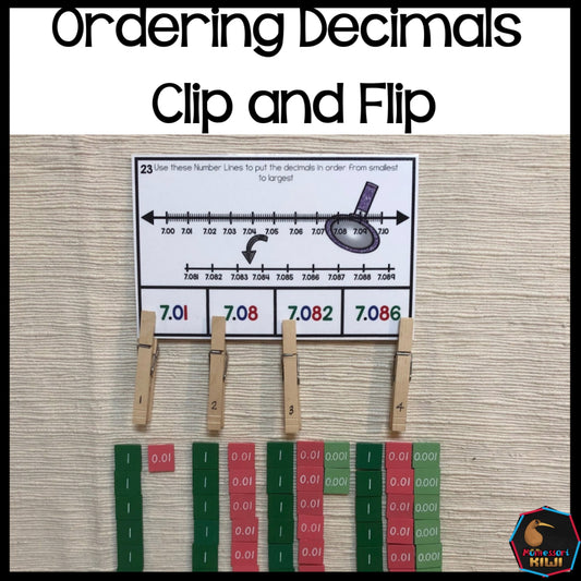 Ordering decimals on a number line: Clip and Flip - montessorikiwi