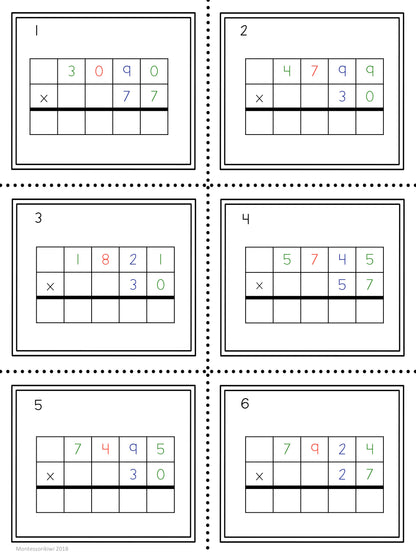 Multiplication questions: 2 and 3 digit multipliers - montessorikiwi