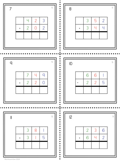 Three digit equations (Montessori) - montessorikiwi