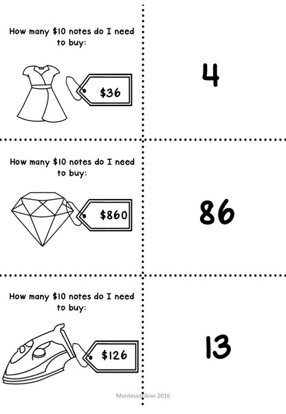 New Zealand Money level 3: How many ten dollar notes equal - montessorikiwi