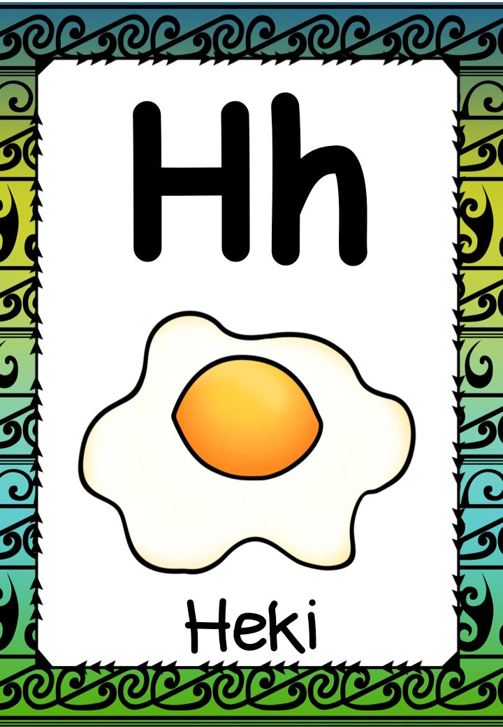 Maori Alphabet Posters: Kōwhaiwhai background - montessorikiwi