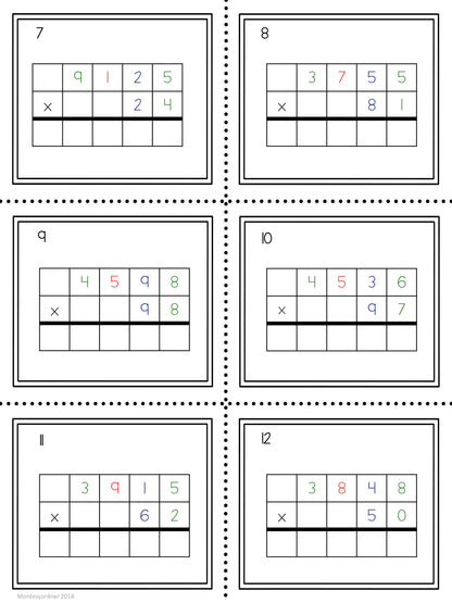 Multiplication questions: 2 and 3 digit multipliers - montessorikiwi