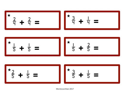 Addition of Fraction Tickets - montessorikiwi