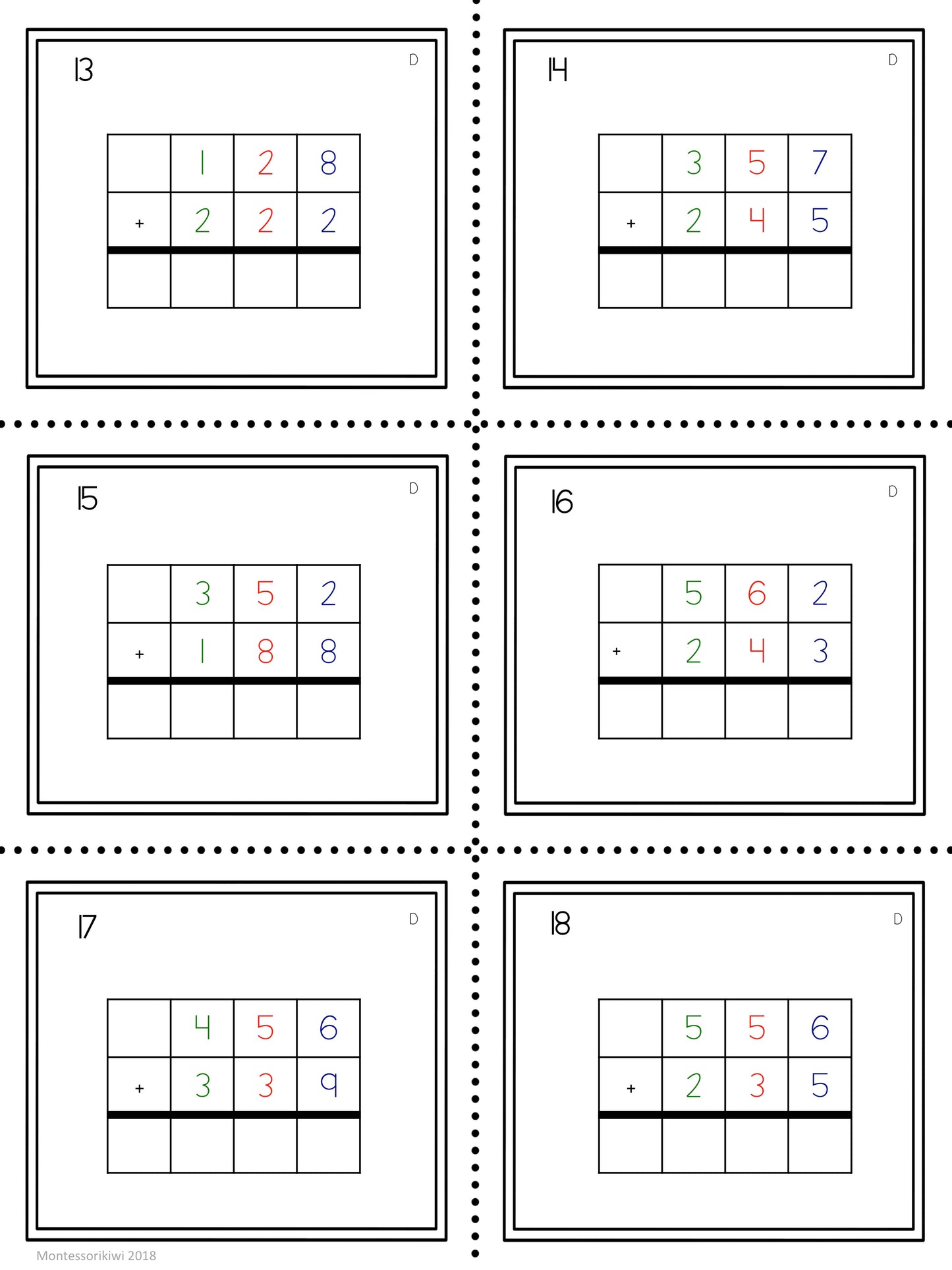 Three digit equations (Montessori) - montessorikiwi