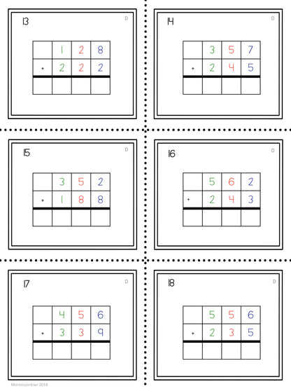 Three digit equations (Montessori) - montessorikiwi
