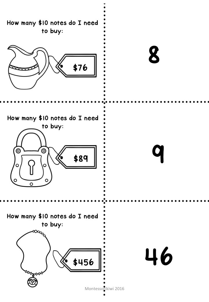 New Zealand Money level 3: How many ten dollar notes equal - montessorikiwi