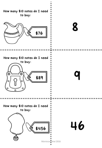 New Zealand Money level 3: How many ten dollar notes equal - montessorikiwi