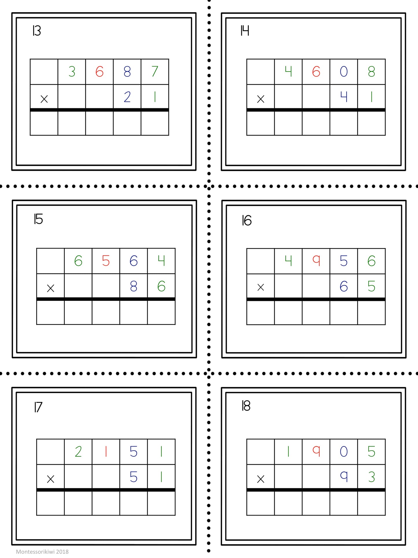 Multiplication questions: 2 and 3 digit multipliers - montessorikiwi