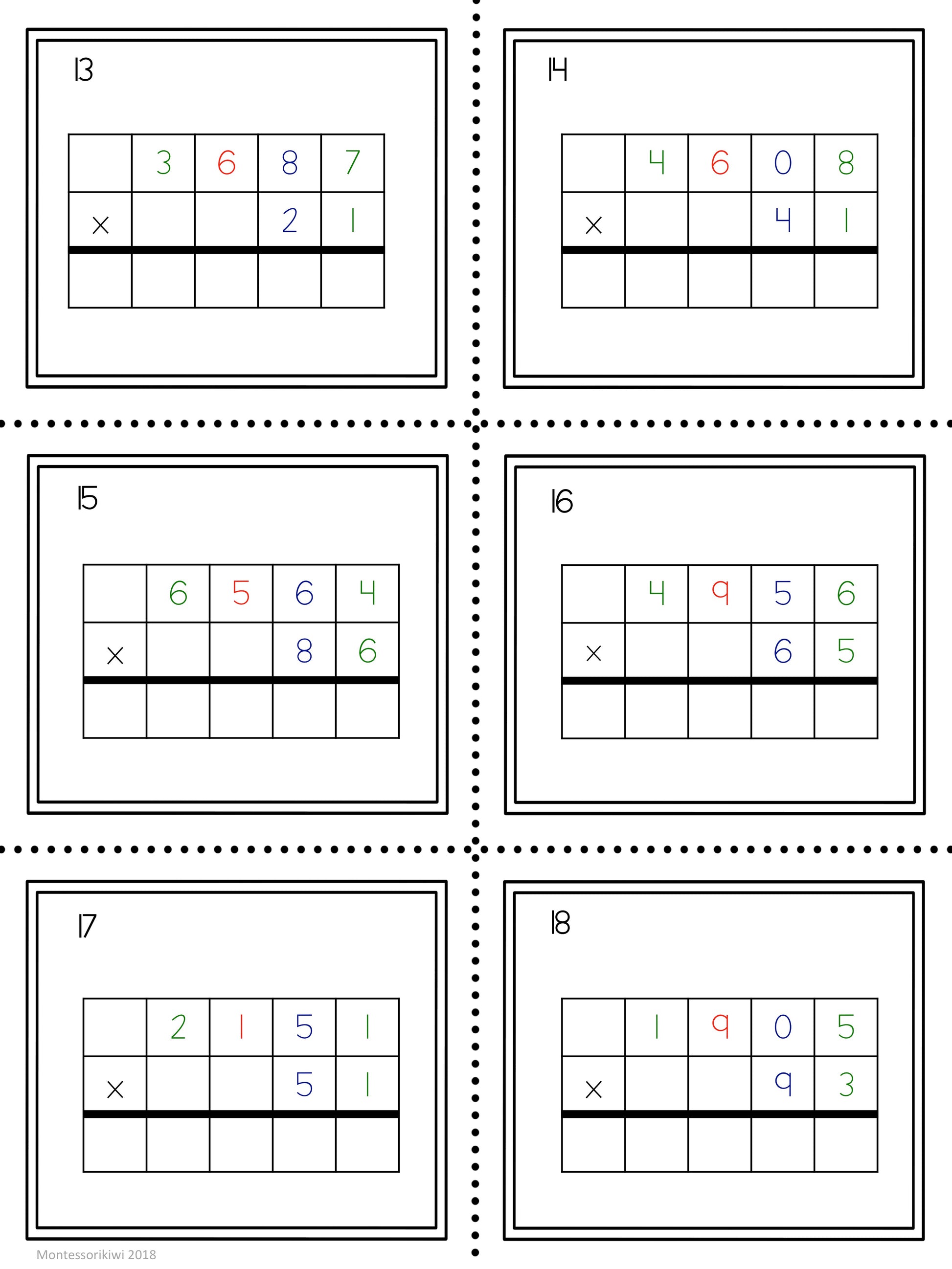 Multiplication questions: 2 and 3 digit multipliers - montessorikiwi