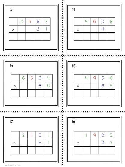 Multiplication questions: 2 and 3 digit multipliers - montessorikiwi