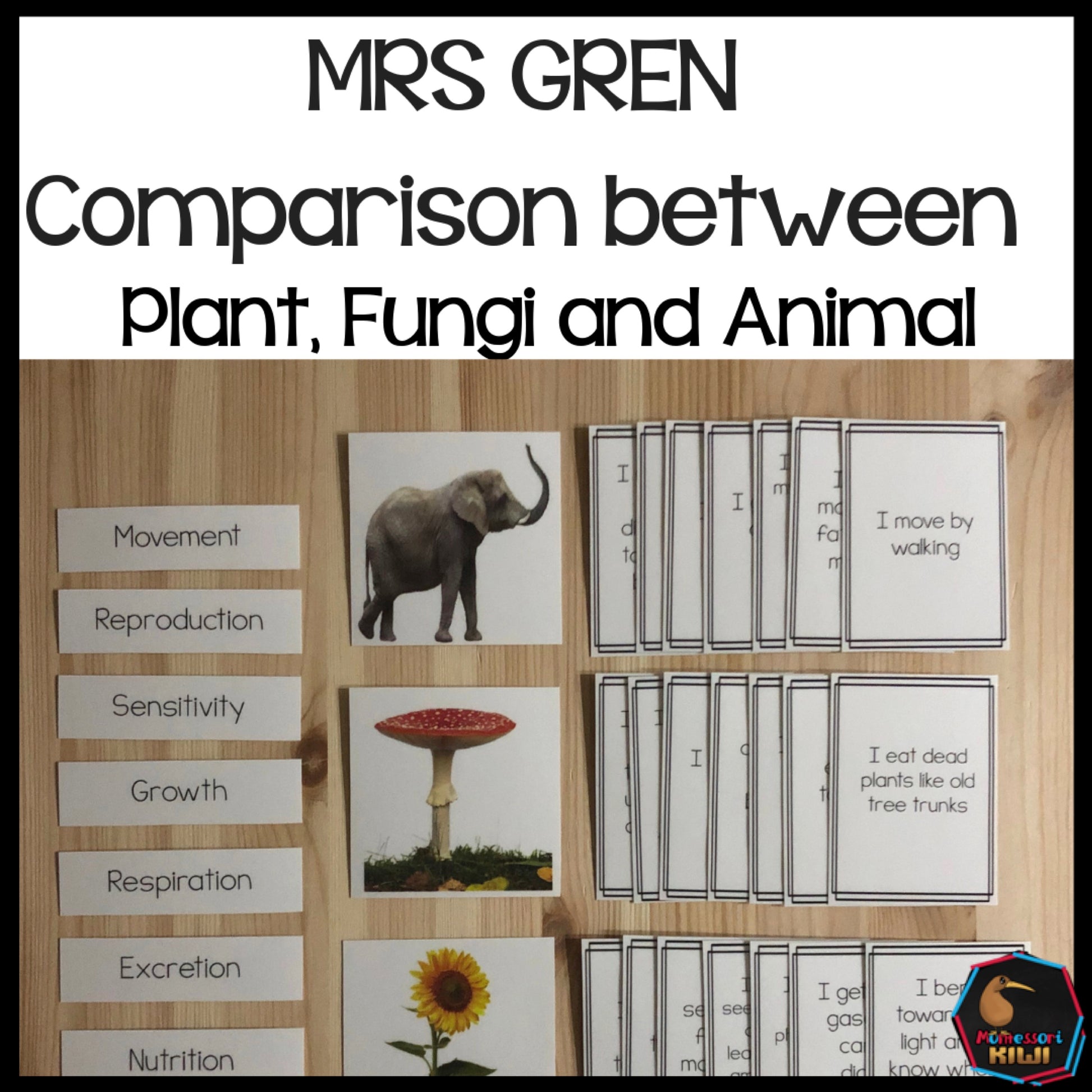 MRS GREN comparison between fungi, animal and plants - montessorikiwi