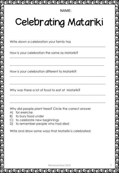 Matariki activities, reading, printables - montessorikiwi