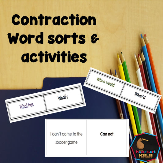 Contraction Activities  (literacy) - montessorikiwi