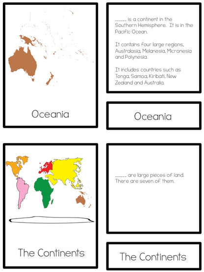 Montessori Continent 3 part cards - montessorikiwi