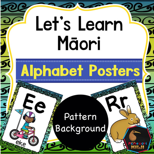 Maori Alphabet Posters: Kōwhaiwhai background - montessorikiwi