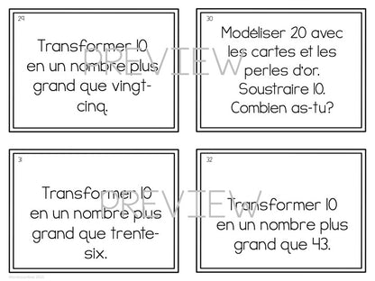 Cartes à tâches : Les fondements de valeur de position (travail avec les perles d’or) (Basic Place Value - French) - montessorikiwi